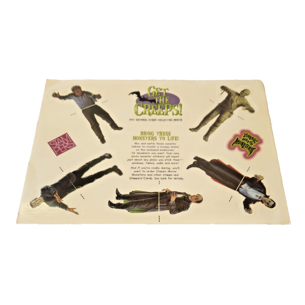 1997 Classic Movie Monsters Sticker Sheet USPS Collectible Stampers